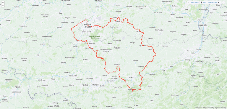Kaart met een 300km route die Belgïe tekent